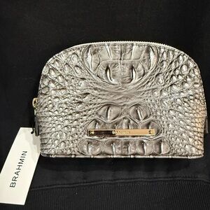 Brahmin Silver Crocodile Embossed cosmetic Bag